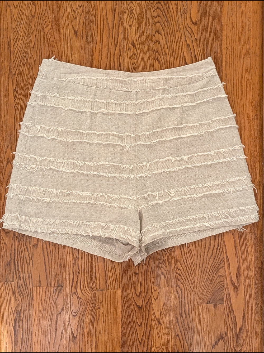 Sugar Lips Cream/Beige Textured Striped Linen Blend High Rise Shorts